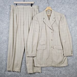 Randolph Keith J Bullock 2-Pc Suit Size 44L Blazer 38x33 Slacks Beige Windowpane